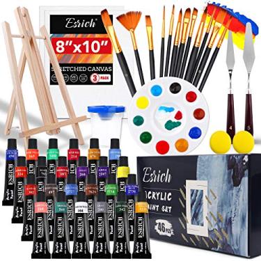 Imagem de ESRICH Conjunto de tinta acrílica, 46 peças de suprimentos de pintura profissional com pincéis, tintas acrílicas, cavalete, telas, paleta, facas de tinta, copo de pincel e esponjas de arte para