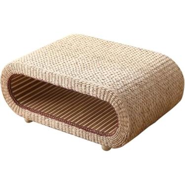 Imagem de Mesas De Centro Japonesas Palha Elíptica Pequena Mesa De Jantar Simples Piso De Vime Mesa Preguiçosa Plataforma Mesa Baixa Para Janela Do Quarto, 80x50x35cm