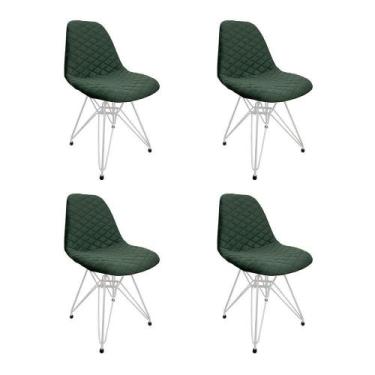 Imagem de Kit 4 Cadeiras Jantar Estofadas Verde Eiffel Eames Base Ferro Branco -