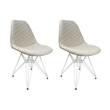 Imagem de Kit 2 Cadeiras Jantar Estofadas Nude Eiffel Eames Base Ferro Branco - 