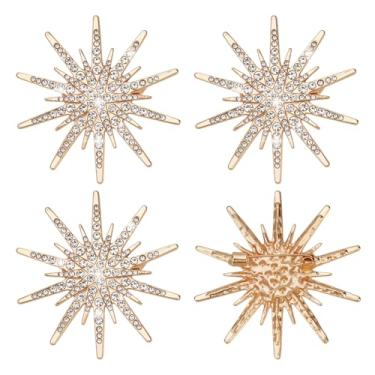 Imagem de PH PandaHall 4 broches de strass de floco de neve, alfinetes de liga de 5 cm, broches de lapela de floco de neve, broches para mulheres, roupas de inverno, joias, decoração de festa de aniversário de