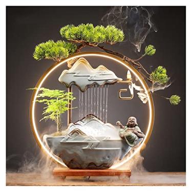 Imagem de XFNVXC Fonte decorativa interna de mesa de cerâmica enfeite de água corrente da sorte fonte de circulação de mesa decoração de mesa fonte de jardim ornamental casa