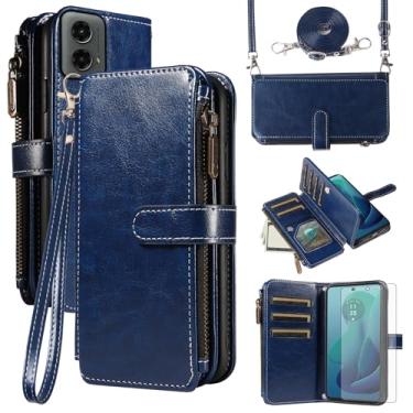 Imagem de Asuwish Capa de celular para Motorola Moto G 5G 2024 com protetor de tela de vidro temperado e cordão com zíper, porta-cartões, suporte para cartão, acessórios de proteção para celular G5G 5 G G5