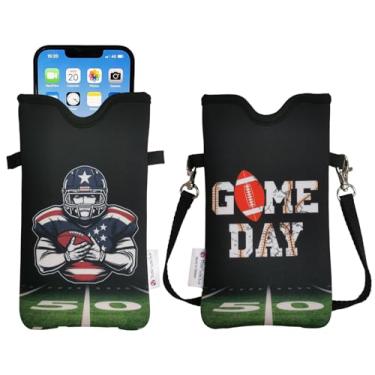 Imagem de Tainada Bolsa de neoprene masculina e feminina com alça transversal/cordão de pescoço para iPhone 16/15/14 Pro Max, 16/15/14 Plus, Samsung S25, A55, Google Pixel 9 (tema de futebol)