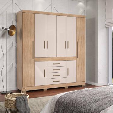 Imagem de Guarda-Roupa Casal 4 Portas 6 Gavetas com Corredicas Telescopicas 2 Cabideiros e Prateleiras Espacoso