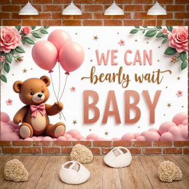 Imagem de Urso de pelúcia para chuveiro, faixa floral floral, faixa de celebração, decoração caprichosa de berçário para festa, celebração, festa de recém-nascido