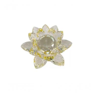 Imagem de Enfeite Decoração De Cristal Vidro Flor De Lotus Para Sala Quarto Cristaleira Grande 13cm Amarelo