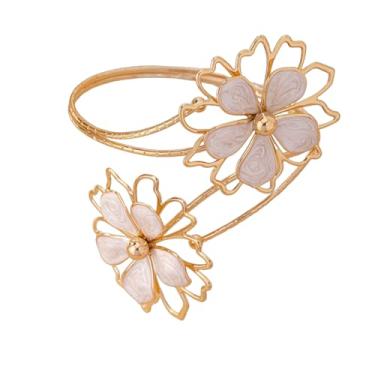 Imagem de KZL Pulseira de flor para o braço feminino boho havaiano plumeria rubra braçadeira de braço ajustável floral ouro braçadeira braçadeira braçadeira minimalista pulseira de bobina férias verão praia