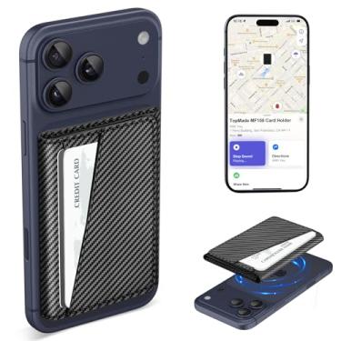 Imagem de TopMade Carteira Magsafe, funciona com Apple Find My, carteira magnética mais forte para iPhone 17/16/15/14/13/12, porta-cartões magnético de couro com rastreador, bloqueio RFID, fibra de carbono