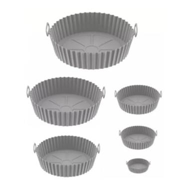 Imagem de Kit 6 Formas Airfryer Tamanhos Variados Silicone Antiaderente Microondas Lavável Com Alça(CINZA)