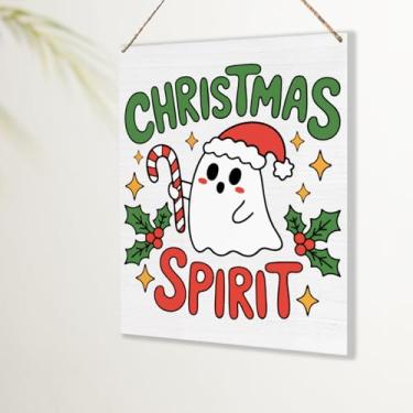 Imagem de Placa de decoração de Natal com fantasma engraçado, presentes de Natal, presentes para mulheres e homens, lindo espírito de Natal, decoração de parede, para casa, escritório, cozinha, quarto, banheiro