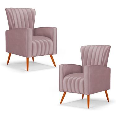 Imagem de Kit 02 Poltronas Decorativas Melody Com Pés Palito Veludo Rosê - Abmaza