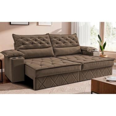 Imagem de Sofá Retrátil E Reclinável 2,40m Com Porta Copos E Molas Cosmos. Velusoft Cama Inbox Castor