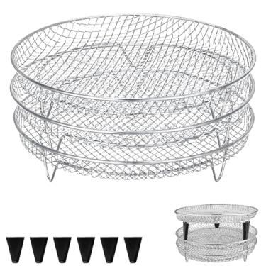 Imagem de GWBSXM Conjunto de 3 peças de 20 x 20 cm para fritadeira a ar livre, desidratador e espeto empilhável para fritadeira a ar e forno, compatível com tamanho interno ≥ 21 cm, aço inoxidável, seguro para