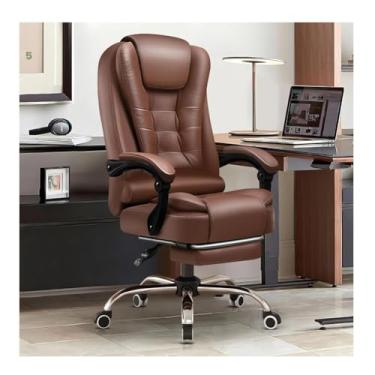 Imagem de HGTRH Cadeira executiva com apoio de braço, cadeira ergonômica para computador com apoio para os pés extensível 90°-135° base de aço reclinável altura ajustável couro PU 360° giratório para escritório