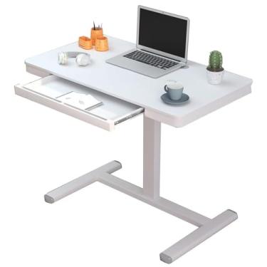Imagem de Mesa de pé com gaveta, mesa sobreposta com altura ajustável 80 * 50 cm 90 * 50 cm ajuste de altura 70-102 cm ajuste de manivela manual elevador mesa de suporte para laptop mesa branca 90 x 50 cm