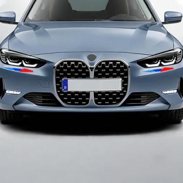 Imagem de Erivis 2 peças de adesivos de acabamento de sobrancelhas para faróis de carro, listras de 3 cores para BMW X3 X5 X1 X7 X4 X2 X6 4 3 5 2 M3 M5 Z4 Series acessórios, adesivo de decoração de canto do