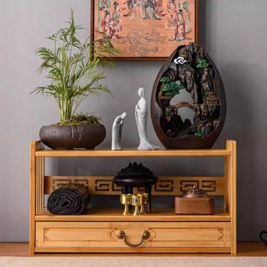 Imagem de Mesa De Meditação Com Armazenamento, Mesa De Puja Com Gaveta, Pequena Mesa De Altar Para Espiritual, Estátuas Budistas De Bambu Natural Suporte Para Casa De Chá Budista F, Beige, Medium