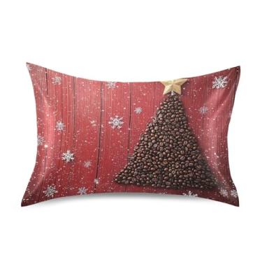 Imagem de Blueangle Fronha de cetim de árvore de café de Natal para cabelo e pele, fronha de seda, tamanho Queen (50,8 x 76,2 cm) - Capas de almofada de cetim refrescantes com fecho de envelope (103)