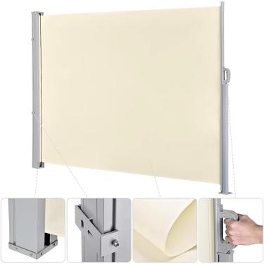 Imagem de Tela De Jardim De Privacidade De Toldo, Toldo Lateral De Alumínio Bege 180x400 Pára-sol Retrátil De Privacidade, Pára-brisa De Guarda-sol De Privacidade De Jardim Para V, Beige, 160 * 450cm