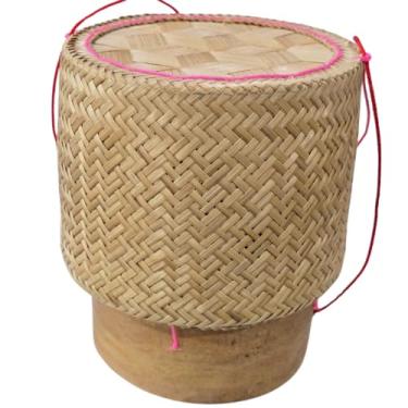 Imagem de Cesta de arroz pegajosa de bambu tailandês premium | Recipiente de arroz natural tecido à mão 16,5 cm | Feito à mão na Tailândia | Suporte de arroz pegajoso tradicional para servir ou decorar