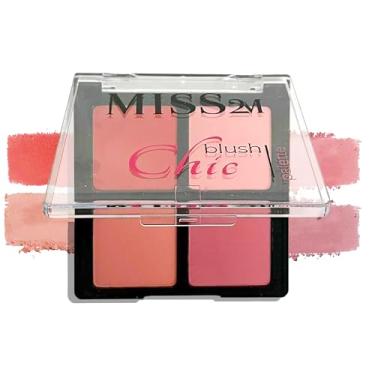 Imagem de MISS2M Paleta de contorno de blush em pó chique 4 em 1 misturável natural para maquiagem prensada blush para bochechas: 04 Upbeat Berry, 18 g