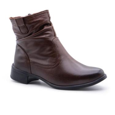 Imagem de Bota Feminina Couro Cano Curto Zíper Lateral Casual Moderna