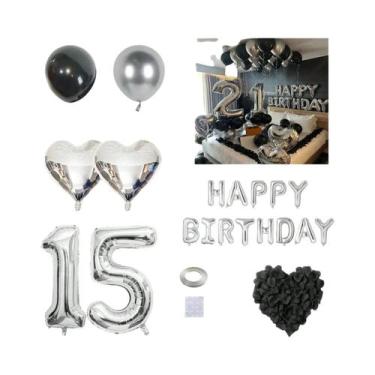 Imagem de Balão De Alumínio Em Forma De Coração Preto E Prateado Com Pétalas De 