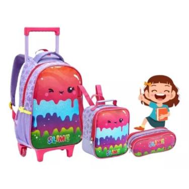 Imagem de Kit Mochila Rodinha Infantil Feminino Grande Denlex C/ Alça