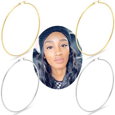 Imagem de Brincos de argola de ouro enormes para mulheres - Aço inoxidável banhado a ouro, brincos grandes com argola de 70 a 100 mm, As the picture shows