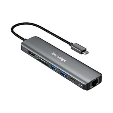 Imagem de Teleadapt Hub USB C 7 em 1 USB C Dongle Dock USB-C Hub Adaptador Multiportas com 4K HDMI, PD 100W, 1Gbps Ethernet, 2 portas de dados USB 3.0 5Gbps, leitor de cartão SD/TF, para MacBook Air/Pro, iPad Pro, XPS