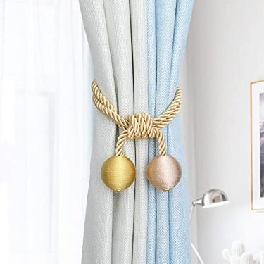Imagem de Laços simples de cortina de bola dupla de duas cores sem perfurar laços de cortina com fivela, dourado + bege, 2 PCS
