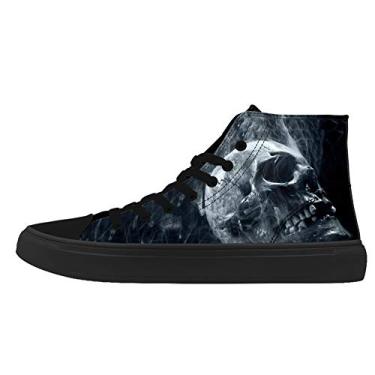 Imagem de FIRST DANCE Sapatos de caveira masculinos modernos de cano alto crânio punk rock coringa estampado sapatos pretos para homem legal, Estilo 11, 40