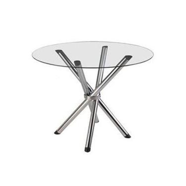 Imagem de Mesa de Jantar ou Cozinha pé Palito para 4 lugares Cromada com Tampo de Vidro Redondo 90cm