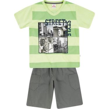 Imagem de Conjunto Infantil Brandili Camiseta e Bermuda - Em Meia Malha e Sarja - Verde