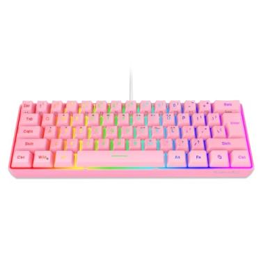 Imagem de Snpurdiri Teclado para jogos 60% com fio, retroiluminado RGB ultra compacto à prova d'água mini teclado de 61 teclas, para PC/Mac Gamer, Datilografador, Viagem, Fácil de transportar