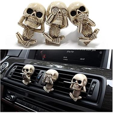 Imagem de Decoração de caveira para carro ambientador clipe de ventilação gótico caminhão acessórios interiores para homens mulheres adolescentes coisas para Jeep Horror esqueleto auto aromas Halloween painel