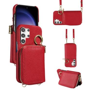 Imagem de Furiet Capa carteira para Samsung Galaxy S24 Ultra 5G com alça de ombro e fivela de anel, bolsa de órgão flip de couro PU de luxo, suporte de cartão, capa para celular para S24Ultra 24S S 24 24Ultra