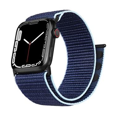 Imagem de ZRDESIGN Pulseira de relógio de nylon preta ultralarga compatível com Apple Watch séries 8, 7, 6, 5, 4, 3, 2, 1 e SE (azul-marinho, 42 mm/44 mm/45 mm/45 mm/49 mm)
