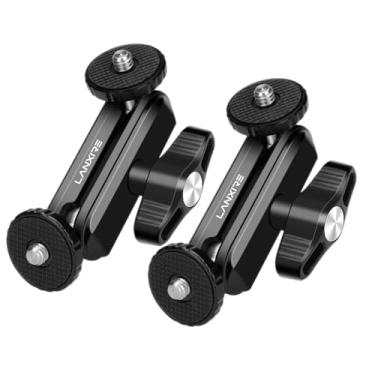 Imagem de Lanxire Braço mágico articulado flexível com cabeças esféricas duplas com parafusos e furos de 0,6 cm para monitor de câmera, luz LED, microfone, tripé, compatível com gaiola SmallRig - 2 pacotes