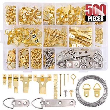 Imagem de Kit de pendurar para fotos Hilitchi, 500 peças, molduras resistentes para pendurar na parede, kit com parafusos, unhas, anéis D, ganchos, aros, ganchos para dente de serra e ganchos resistentes