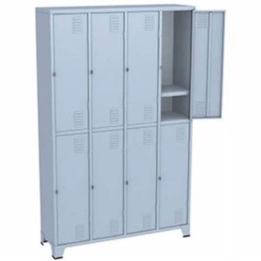 Imagem de Armário Roupeiro De Aço Vestiário Academia 8 Portas C/ Prateleira Cinza com Chave