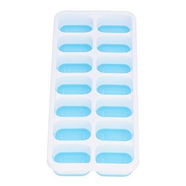 Imagem de Bandeja de Cubo de Gelo Flexível de Silicone Plástico Com Tampa Removível, Recipiente Empilhável para Coquetéis de Frutas, Vinho, Fundo de Liberação Fácil, Uísque, Picolés, (Azul)