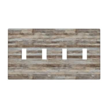 Imagem de Spshian Capa de interruptor de luz vintage marrom escuro patchwork madeira casa de fazenda 4 gangues decorativa quadriciclo interruptor de parede 4 furos dispositivo elétrico placa de interruptor