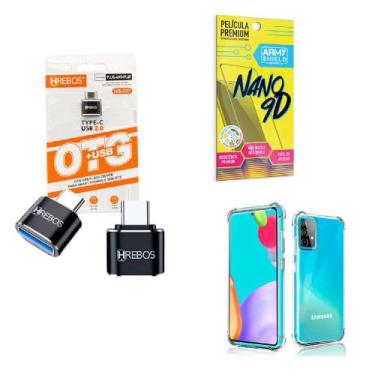 Imagem de Kit Adaptador USB para Tipo C + Capinha Samsung A52 + Película 9D - HR