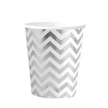 Imagem de Kit 10 Copos 270Ml Descartáveis Luxo Papel Com Listra Prata - Udlandia