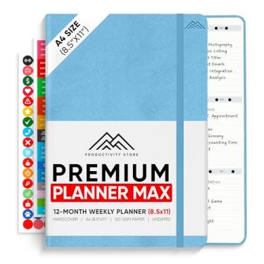 Imagem de Agenda 2024 - 21,5 x 28 cm - Planejador diário, semanal e mensal 2024-2025 - Planejador de objetivos, negócios e produtividade com lista de tarefas, calendário, diário e adesivos - azul - sem data A4