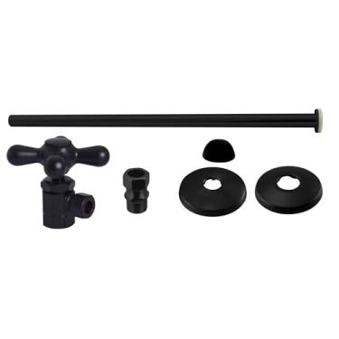 Imagem de Westbrass Kit de suprimento de tanque de vaso sanitário D1812T-62 com batente de ângulo de alça cruzada e elevação de cabeça plana, preto fosco