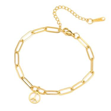 Imagem de UNIFT Pulseira de signo da paz, tornozeleira para mulheres e homens, aço inoxidável, estilo hippie, símbolo de paz, símbolo de amor, clipe de papel, pulseiras de corrente, tornozeleira, acessórios
