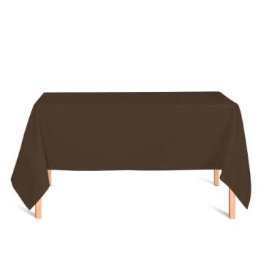 Imagem de Toalha de Mesa Retangular em Tecido Jacquard Marrom e Turquesa Liso Tr